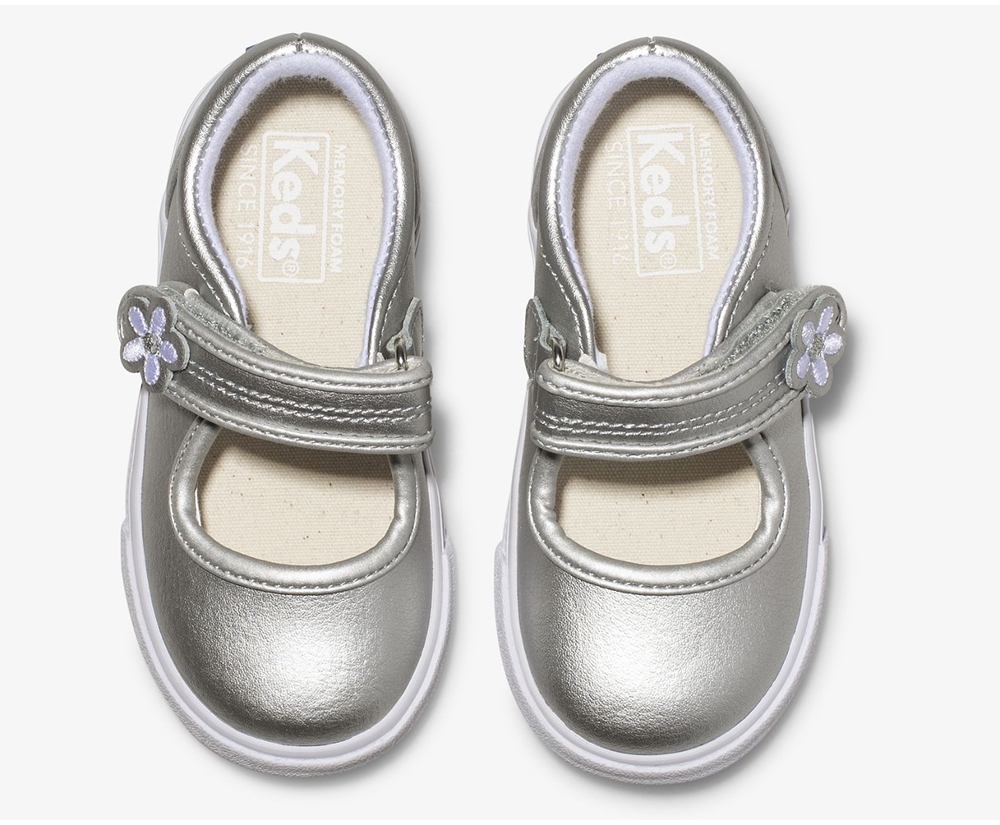 Keds Kids Slip Ons Silver - Ella Mary Jane - 810GPWLTQ